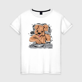 Женская футболка хлопок с принтом DJ Bear в Тюмени, 100% хлопок | прямой крой, круглый вырез горловины, длина до линии бедер, слегка спущенное плечо | beer | вечеринка | диджей | животные | иллюстрация