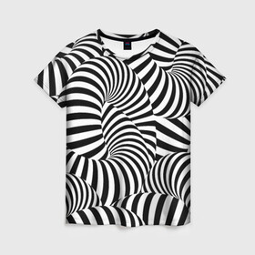Женская футболка 3D с принтом Гипнотическая абстракция в Тюмени, 100% полиэфир ( синтетическое хлопкоподобное полотно) | прямой крой, круглый вырез горловины, длина до линии бедер | abstraction | background | hypnosis | hypnotic abstraction | stripes | texture | zebra | абстракция | гипноз | гипнотическая абстракция | зебра | полоски | текстура | фон
