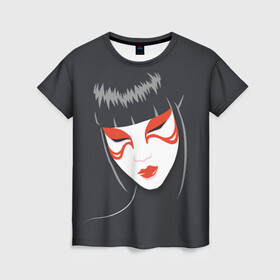 Женская футболка 3D с принтом Японка в Тюмени, 100% полиэфир ( синтетическое хлопкоподобное полотно) | прямой крой, круглый вырез горловины, длина до линии бедер | девушка | лицо | портрет | философия | япония | японка