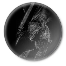 Значок с принтом БЕРСЕРК черно - белый в Тюмени,  металл | круглая форма, металлическая застежка в виде булавки | anime | berserk | аниме | берсерк | бесерк | гатс | манга | мультфильм