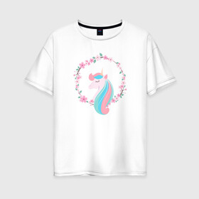 Женская футболка хлопок Oversize с принтом Единорог в Тюмени, 100% хлопок | свободный крой, круглый ворот, спущенный рукав, длина до линии бедер
 | unikorn | единорог | единорожка | конь | радуга | рог | цветной