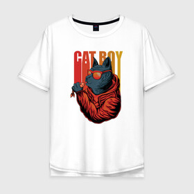 Мужская футболка хлопок Oversize с принтом Cat boy в Тюмени, 100% хлопок | свободный крой, круглый ворот, “спинка” длиннее передней части | cat | kitten | блатной | в наушниках | кот | котенок | котик | кошачьи | кошка
