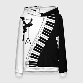Женская толстовка 3D с принтом Черно Белое пианино  в Тюмени, 100% полиэстер  | двухслойный капюшон со шнурком для регулировки, мягкие манжеты на рукавах и по низу толстовки, спереди карман-кенгуру с мягким внутренним слоем. | барабаны | музыка | пианино | черно белое