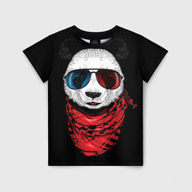Детская футболка 3D с принтом Панда в очках в Тюмени, 100% гипоаллергенный полиэфир | прямой крой, круглый вырез горловины, длина до линии бедер, чуть спущенное плечо, ткань немного тянется | животное | зверь | очки | панда | пандочка