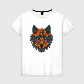 Женская футболка хлопок с принтом Волк орнамент в Тюмени, 100% хлопок | прямой крой, круглый вырез горловины, длина до линии бедер, слегка спущенное плечо | lone | predator | wolf | волк | волки | животное | орнамент | хищник
