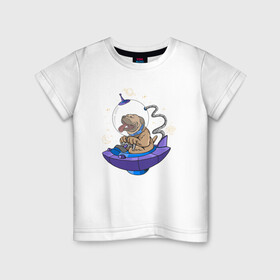 Детская футболка хлопок с принтом Пес космонавт в Тюмени, 100% хлопок | круглый вырез горловины, полуприлегающий силуэт, длина до линии бедер | cute | dog | woof | астронавт | гав | забавный | космонавт | космос | пес | смешной | собака
