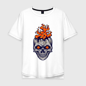 Мужская футболка хлопок Oversize с принтом Череп огонь в Тюмени, 100% хлопок | свободный крой, круглый ворот, “спинка” длиннее передней части | fire | skull | в огне | огонь | хипстер | череп | черепушка