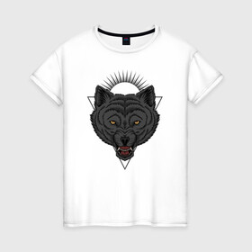 Женская футболка хлопок с принтом Голова волка в Тюмени, 100% хлопок | прямой крой, круглый вырез горловины, длина до линии бедер, слегка спущенное плечо | lone | predator | wolf | волк | волки | голова | животное | хищник