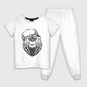 Детская пижама хлопок с принтом Потапыч в Тюмени, 100% хлопок |  брюки и футболка прямого кроя, без карманов, на брюках мягкая резинка на поясе и по низу штанин
 | bear | звери | иллюстрация | медведь | потапыч | шапка