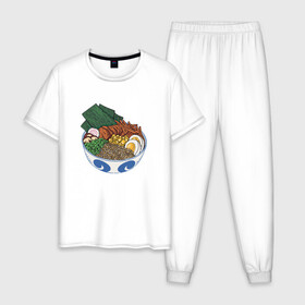 Мужская пижама хлопок с принтом Миска с раменом | Ramen Bowl в Тюмени, 100% хлопок | брюки и футболка прямого кроя, без карманов, на брюках мягкая резинка на поясе и по низу штанин
 | Тематика изображения на принте: art | bowl | food | japan | japanese | kanji | noodle | noodles | ramen | soup | аниме про еду | аниме про рамен | арт | боул | кандзи | кафе из другого мира | лапша | лапша быстрого приготовления | лапшичка | миска | суп | тарелка