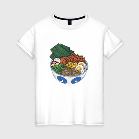 Женская футболка хлопок с принтом Миска с раменом | Ramen Bowl в Тюмени, 100% хлопок | прямой крой, круглый вырез горловины, длина до линии бедер, слегка спущенное плечо | art | bowl | food | japan | japanese | kanji | noodle | noodles | ramen | soup | аниме про еду | аниме про рамен | арт | боул | кандзи | кафе из другого мира | лапша | лапша быстрого приготовления | лапшичка | миска | суп | тарелка