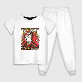 Детская пижама хлопок с принтом Японский кот самурай в Тюмени, 100% хлопок |  брюки и футболка прямого кроя, без карманов, на брюках мягкая резинка на поясе и по низу штанин
 | Тематика изображения на принте: art | cat | cyberpunk samurai | ninja | oni | ronin | samurai | shogun | yakuza | арт | воин | воитель | киберпанк самурай | кошка | мерч | прикол | путь воина | путь война | ронин | сёгун | сепукку | токио | харакири | черный самурай