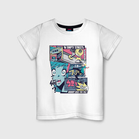 Детская футболка хлопок с принтом Vaporwave Anime Skater Boy в Тюмени, 100% хлопок | круглый вырез горловины, полуприлегающий силуэт, длина до линии бедер | anime fan | art | fail | japan | japanese | manga character | tokyo | анимация | анимешник | арт | арты | комикс | комиксы | манга | отрисовка | паровая волна | пародия | персонаж аниме | рисунок в стиле аниме | скейтер | токио