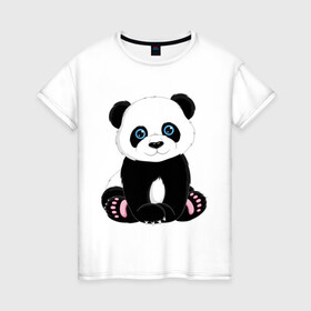 Женская футболка хлопок с принтом Милая панда в Тюмени, 100% хлопок | прямой крой, круглый вырез горловины, длина до линии бедер, слегка спущенное плечо | маленькая панда | медвежонок | панда | черно белый медведь
