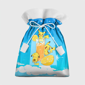 Подарочный 3D мешок с принтом Пикачу в лимонаде в Тюмени, 100% полиэстер | Размер: 29*39 см | Тематика изображения на принте: anime | picachu | pikachu | аниме | милый | пика | пикачу | покебол | покемон