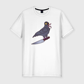 Мужская футболка хлопок Slim с принтом Опасный голубь в Тюмени, 92% хлопок, 8% лайкра | приталенный силуэт, круглый вырез ворота, длина до линии бедра, короткий рукав | голубь | крылья | нож | перья | полёт | птица | червяк