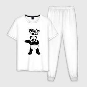 Мужская пижама хлопок с принтом Панда даббинг в Тюмени, 100% хлопок | брюки и футболка прямого кроя, без карманов, на брюках мягкая резинка на поясе и по низу штанин
 | dabbing | panda | даб | даббинг | дэб | животное | медведи | медведь | панда | панды