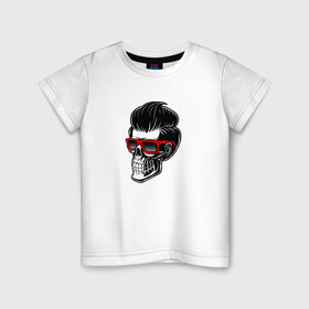 Детская футболка хлопок с принтом Череп в очках в Тюмени, 100% хлопок | круглый вырез горловины, полуприлегающий силуэт, длина до линии бедер | barber | skull | барбер | в очках | хипстер | череп | черепушка