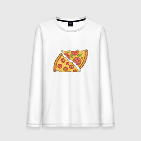 Мужской лонгслив хлопок с принтом Два кусочка пиццы  в Тюмени, 100% хлопок |  | Тематика изображения на принте: chees | cheesy | fast food | fastfood | food | love | margarita | pepperoni | pizza | pizza lover | pizza margherita | slice | two pizza slices | базилик | колбаса | колбаска | люблю пиццу | любовь | маргарита | овощи | пепперони | помидоры | сыр | тянущи