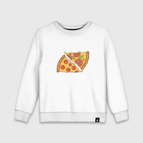 Детский свитшот хлопок с принтом Два кусочка пиццы  в Тюмени, 100% хлопок | круглый вырез горловины, эластичные манжеты, пояс и воротник | chees | cheesy | fast food | fastfood | food | love | margarita | pepperoni | pizza | pizza lover | pizza margherita | slice | two pizza slices | базилик | колбаса | колбаска | люблю пиццу | любовь | маргарита | овощи | пепперони | помидоры | сыр | тянущи