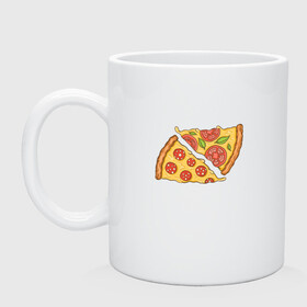 Кружка керамическая с принтом Два кусочка пиццы  в Тюмени, керамика | объем — 330 мл, диаметр — 80 мм. Принт наносится на бока кружки, можно сделать два разных изображения | chees | cheesy | fast food | fastfood | food | love | margarita | pepperoni | pizza | pizza lover | pizza margherita | slice | two pizza slices | базилик | колбаса | колбаска | люблю пиццу | любовь | маргарита | овощи | пепперони | помидоры | сыр | тянущи
