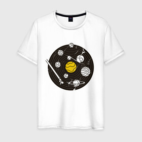 Мужская футболка хлопок с принтом Виниловая пластинка Vynil в Тюмени, 100% хлопок | прямой крой, круглый вырез горловины, длина до линии бедер, слегка спущенное плечо. | crack | cracks | disk | earth | jupiter | music | planet | planets | saturn | solar system | space | sun | vintage | vinyl | vynil | виниловый проигрыватель | винтаж | диск | дорожка | земля | игла | музыка | планеты | сатурн | солнечная система | солнце 