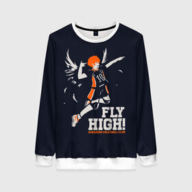 Женский свитшот 3D с принтом fly high! Шоё Хината Haikyuu!! в Тюмени, 100% полиэстер с мягким внутренним слоем | круглый вырез горловины, мягкая резинка на манжетах и поясе, свободная посадка по фигуре | 10 номер | anime | haikyu | haikyuu | hinata shoyo | karasuno | manga | аниме | волейбол | волейбольный клуб | иероглифы | карасуно | лети высоко | лого | манга | надпись | прыжок | старшая школа | хаику | хаикую