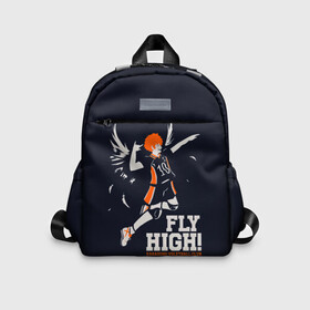 Детский рюкзак 3D с принтом fly high! Шоё Хината Haikyuu!! в Тюмени, 100% полиэстер | лямки с регулируемой длиной, сверху петелька, чтобы рюкзак можно было повесить на вешалку. Основное отделение закрывается на молнию, как и внешний карман. Внутри дополнительный карман. По бокам два дополнительных кармашка | Тематика изображения на принте: 10 номер | anime | haikyu | haikyuu | hinata shoyo | karasuno | manga | аниме | волейбол | волейбольный клуб | иероглифы | карасуно | лети высоко | лого | манга | надпись | прыжок | старшая школа | хаику | хаикую