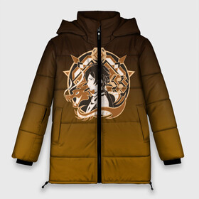 Женская зимняя куртка Oversize с принтом Genshin Impact - Zhongli в Тюмени, верх — 100% полиэстер; подкладка — 100% полиэстер; утеплитель — 100% полиэстер | длина ниже бедра, силуэт Оверсайз. Есть воротник-стойка, отстегивающийся капюшон и ветрозащитная планка. 

Боковые карманы с листочкой на кнопках и внутренний карман на молнии | anime | game | gamer | genshin | genshin impact | genshin zhongli | impact | zhongli | аниме | архонт | геншин | геншин дед | геншин джун ли | геншин импакт | гео | гео архонт | дед | джон ли | джун ли | джунли | импакт | ли юэ | 