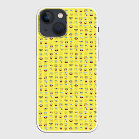 Чехол для iPhone 13 mini с принтом SpongeBobs facial expressions в Тюмени,  |  | Тематика изображения на принте: глаза | губка боб | лица | нос | рот | спанч боб