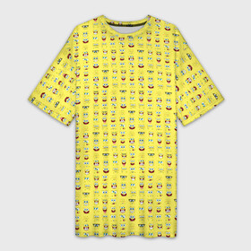 Платье-футболка 3D с принтом SpongeBobs facial expressions в Тюмени,  |  | Тематика изображения на принте: глаза | губка боб | лица | нос | рот | спанч боб