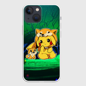 Чехол для iPhone 13 mini с принтом Пикачу и корги в Тюмени,  |  | Тематика изображения на принте: anime | picachu | pikachu | аниме | милый | пика | пикачу | покебол | покемон