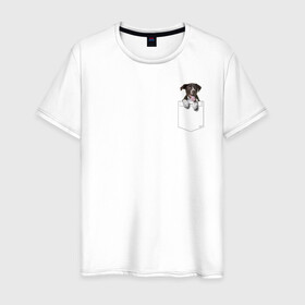 Мужская футболка хлопок с принтом PocketPuppy#2 в Тюмени, 100% хлопок | прямой крой, круглый вырез горловины, длина до линии бедер, слегка спущенное плечо. | cute | dog | puppy | карман | милый | мопс | собака | щенок