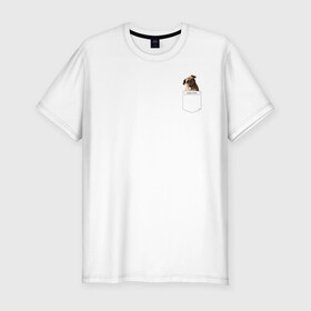 Мужская футболка хлопок Slim с принтом PocketPuppy#3 в Тюмени, 92% хлопок, 8% лайкра | приталенный силуэт, круглый вырез ворота, длина до линии бедра, короткий рукав | cute | dog | puppy | карман | милый | мопс | собака | щенок