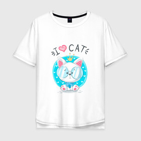 Мужская футболка хлопок Oversize с принтом Я люблю кота в Тюмени, 100% хлопок | свободный крой, круглый ворот, “спинка” длиннее передней части | cat | kawaii | kitten | kitty | блатной | кот | котенок | котик | кошачьи | кошка | милый