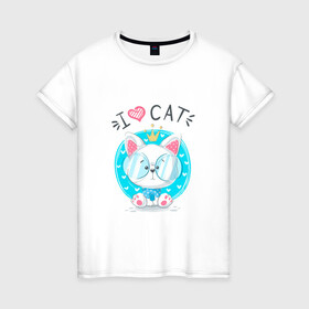 Женская футболка хлопок с принтом Я люблю кота в Тюмени, 100% хлопок | прямой крой, круглый вырез горловины, длина до линии бедер, слегка спущенное плечо | cat | kawaii | kitten | kitty | блатной | кот | котенок | котик | кошачьи | кошка | милый