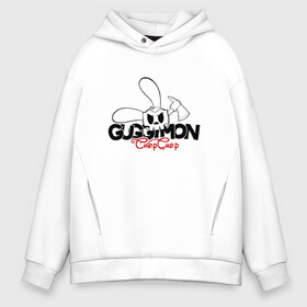 Мужское худи Oversize хлопок с принтом Guggimon Rabbit в Тюмени, френч-терри — 70% хлопок, 30% полиэстер. Мягкий теплый начес внутри —100% хлопок | боковые карманы, эластичные манжеты и нижняя кромка, капюшон на магнитной кнопке | Тематика изображения на принте: guggimon | superplastic | иллюстрация | кролик | логотип