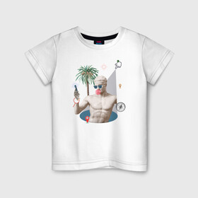 Детская футболка хлопок с принтом Лето / Ренессанс  в Тюмени, 100% хлопок | круглый вырез горловины, полуприлегающий силуэт, длина до линии бедер | жвачка | лето | микеланджело | очки | пальмы | ренессанс | статуя | телефон