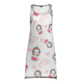 Платье-майка 3D с принтом Радужные Единороги в Тюмени, 100% полиэстер | полуприлегающий силуэт, широкие бретели, круглый вырез горловины, удлиненный подол сзади. | kawaii | unikorn | единорог | единорожка | конь | радуга | рог | цветной