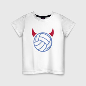 Детская футболка хлопок с принтом Volleyball Devil в Тюмени, 100% хлопок | круглый вырез горловины, полуприлегающий силуэт, длина до линии бедер | Тематика изображения на принте: ball | beach | game | sport | volley | volleyball | волейбол | волейболист | волейболистка | гол | игра | игрок | мяч | площадка | пляж | пляжный | победа | сетка | спорт | тренер | чемпион