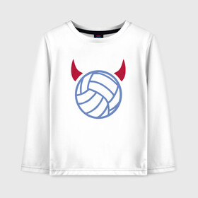 Детский лонгслив хлопок с принтом Volleyball Devil в Тюмени, 100% хлопок | круглый вырез горловины, полуприлегающий силуэт, длина до линии бедер | Тематика изображения на принте: ball | beach | game | sport | volley | volleyball | волейбол | волейболист | волейболистка | гол | игра | игрок | мяч | площадка | пляж | пляжный | победа | сетка | спорт | тренер | чемпион