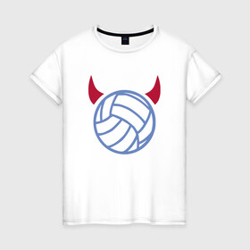 Женская футболка хлопок с принтом Volleyball Devil в Тюмени, 100% хлопок | прямой крой, круглый вырез горловины, длина до линии бедер, слегка спущенное плечо | ball | beach | game | sport | volley | volleyball | волейбол | волейболист | волейболистка | гол | игра | игрок | мяч | площадка | пляж | пляжный | победа | сетка | спорт | тренер | чемпион