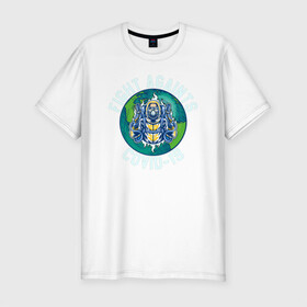 Мужская футболка хлопок Slim с принтом Fight Against C19 в Тюмени, 92% хлопок, 8% лайкра | приталенный силуэт, круглый вырез ворота, длина до линии бедра, короткий рукав | covid | figth | иллюстрация | ковид | человек