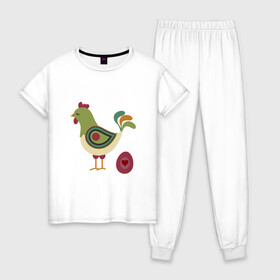 Женская пижама хлопок с принтом Птица с яйцом и сердцем  в Тюмени, 100% хлопок | брюки и футболка прямого кроя, без карманов, на брюках мягкая резинка на поясе и по низу штанин | аннотация | животных | картинки | курица | популярные | птица | сердце | яйцо