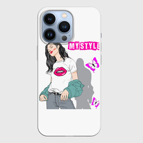 Чехол для iPhone 13 Pro с принтом Мой стиль в Тюмени,  |  | бабочки | губы | девушка | иностранные | красотка | мода | надписи | поцелуй | слова | стиль