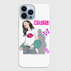 Чехол для iPhone 13 Pro Max с принтом Мой стиль в Тюмени,  |  | бабочки | губы | девушка | иностранные | красотка | мода | надписи | поцелуй | слова | стиль