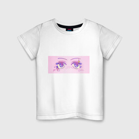 Детская футболка хлопок с принтом Аниме глазки в Тюмени, 100% хлопок | круглый вырез горловины, полуприлегающий силуэт, длина до линии бедер | kawaii | блестки | макияж | милота | розовый