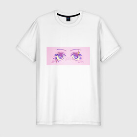 Мужская футболка хлопок Slim с принтом Аниме глазки в Тюмени, 92% хлопок, 8% лайкра | приталенный силуэт, круглый вырез ворота, длина до линии бедра, короткий рукав | kawaii | блестки | макияж | милота | розовый