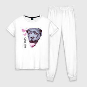Женская пижама хлопок с принтом Кане-корсо в Тюмени, 100% хлопок | брюки и футболка прямого кроя, без карманов, на брюках мягкая резинка на поясе и по низу штанин | corso | love | кане корсо | корсо | собака