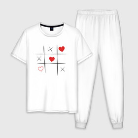 Мужская пижама хлопок с принтом Крестики сердечки в Тюмени, 100% хлопок | брюки и футболка прямого кроя, без карманов, на брюках мягкая резинка на поясе и по низу штанин
 | art | игра | иллюстрация | крестики | сердечки